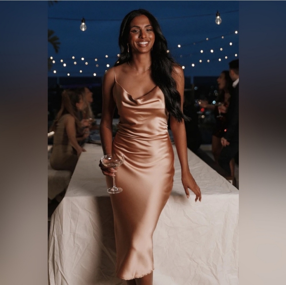 Petal & Pup Satin Midi Dress in Champagne